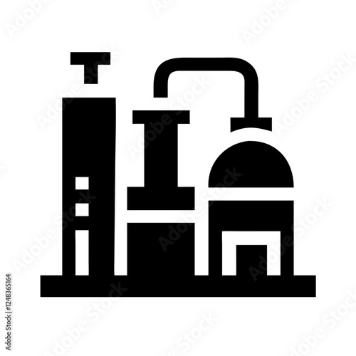 Industrial factory buildings icons set. Factory buildings, business manufacture station, chemical industrial construction. Vector 