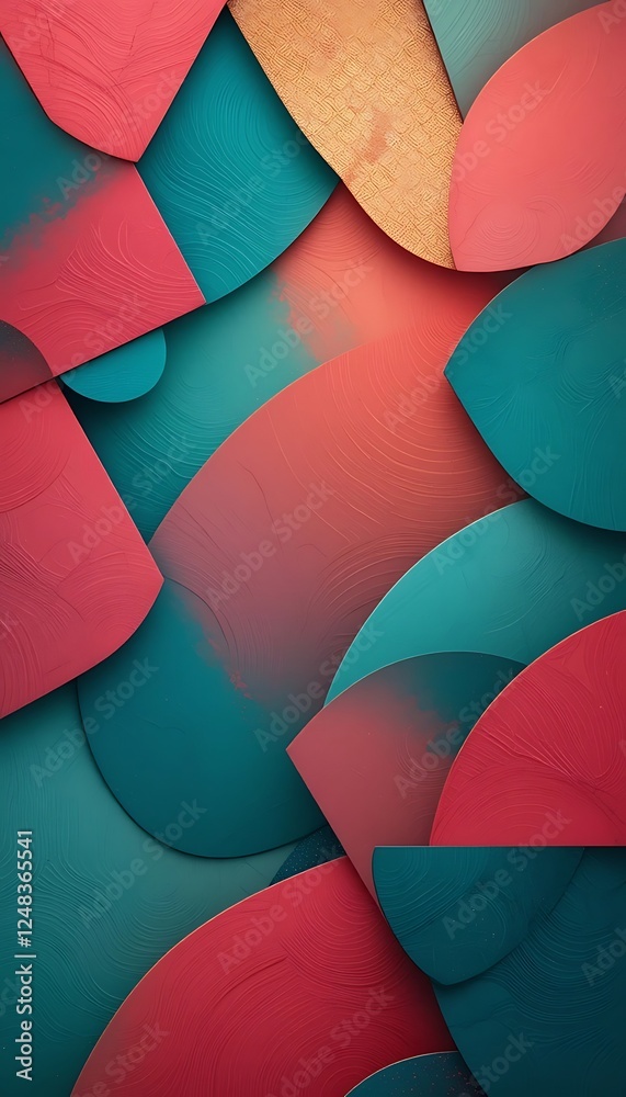 Abstract Teal and Coral Layered Shapes: A Textured Impressionist Artwork Abstract Teal and Coral Layered Shapes: A Textured Impressionist Artwork
