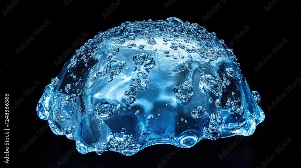 Fototapeta premium High-speed water droplet capture, intricate splashes frozen mid-air, ultra-clear textures, glowing blue tones, crisp and detailed photography