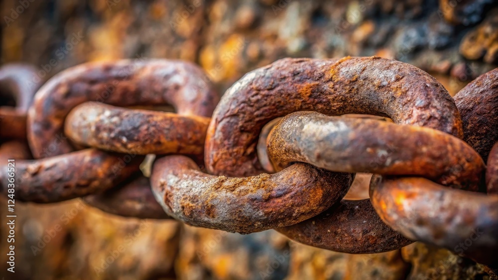 A Close-Up View of a Heavily Corroded Metal Chain, Showing Texture and Oxidation A Close-Up View of a Heavily Corroded Metal Chain, Showing Texture and Oxidation
