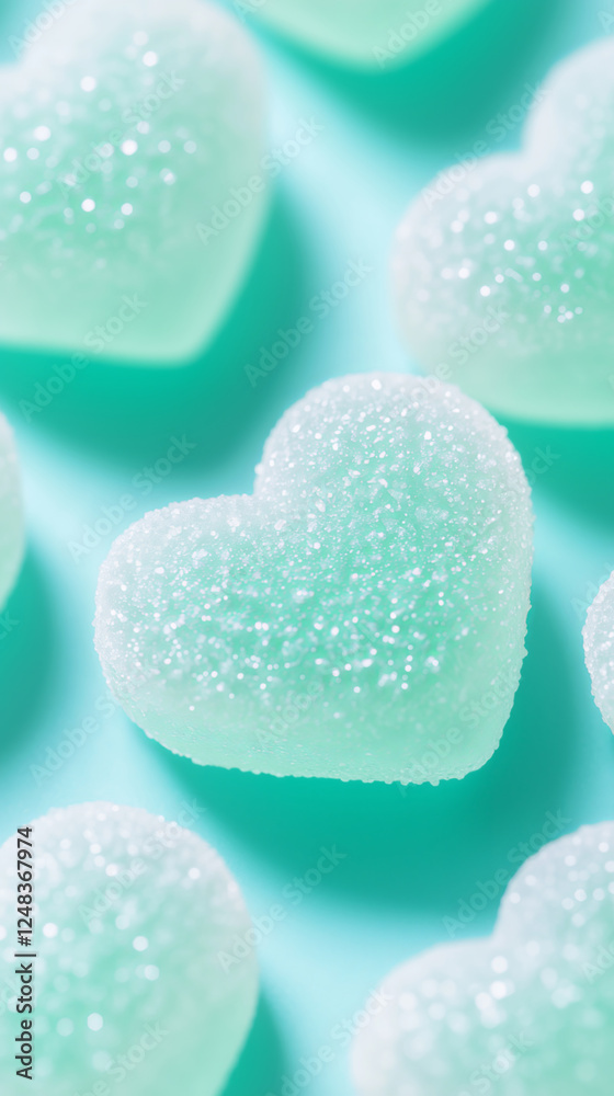 Fototapeta premium Soft pastel heart-shaped gummy candies with sugar coating
