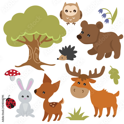 Forest animals vector cartoon illustration