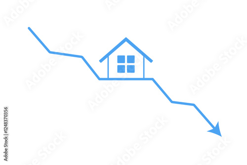 住宅のアイコンと右肩下がるのグラフのイラスト