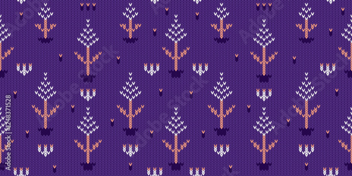 Flower design. Knitted fabric seamless pattern background.