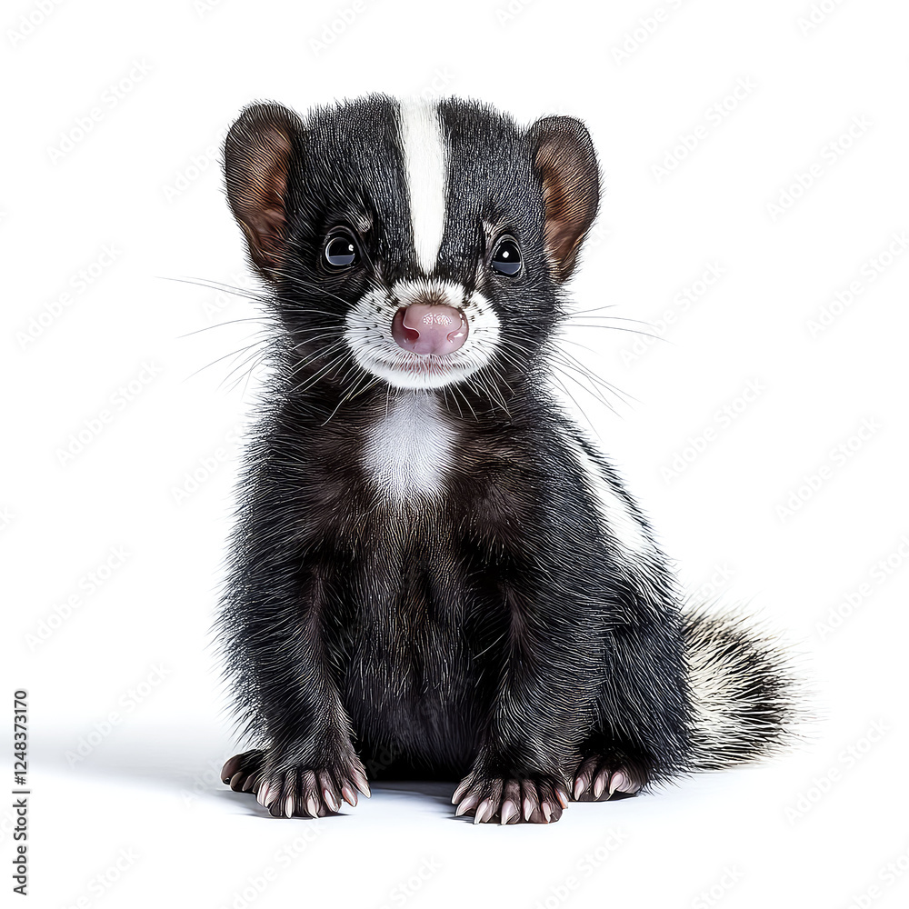 Adorable Baby Skunk: A Close-up Portrait of a Charming and Playful Young Wildlife Creature Adorable Baby Skunk: A Close-up Portrait of a Charming and Playful Young Wildlife Creature