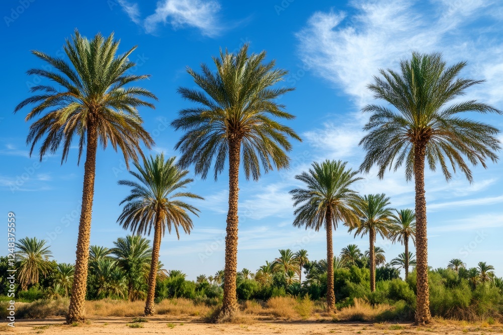 Desert palm grove under a clear sky Desert palm grove under a clear sky