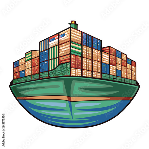 A massive cargo ship, fully laden with numerous oversized shipping containers marked with the number '3', at sea under a partly cloudy sky.