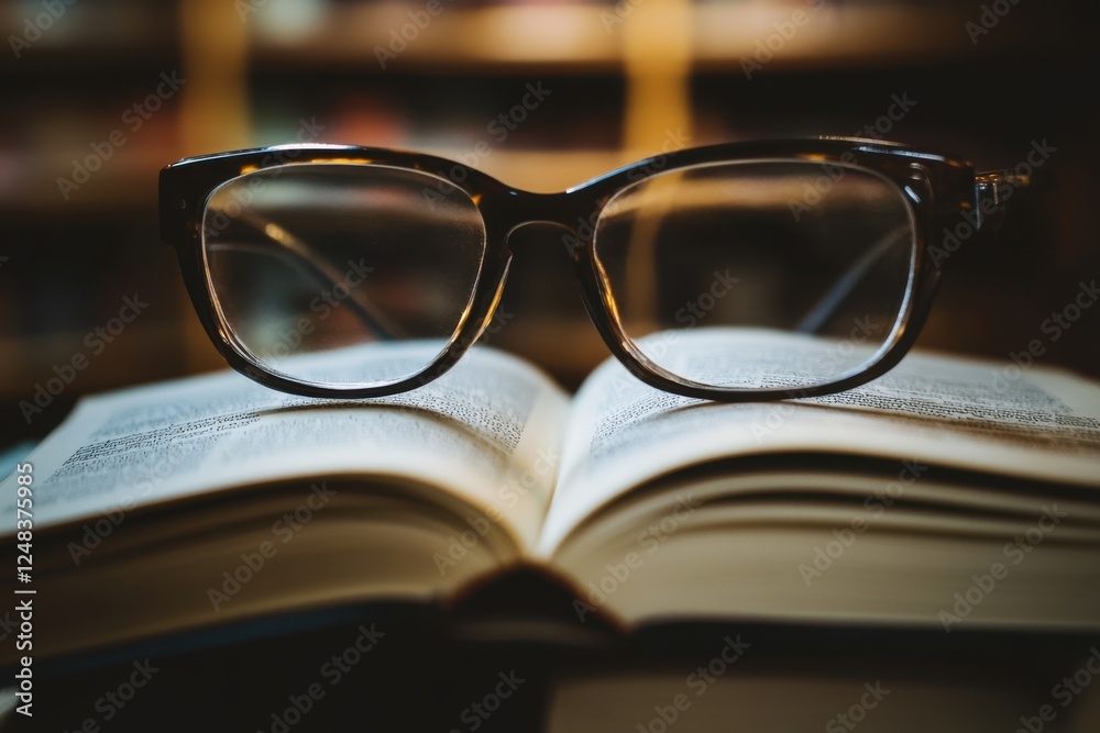 Glasses on Open Book in Cozy Reading Environment Glasses on Open Book in Cozy Reading Environment