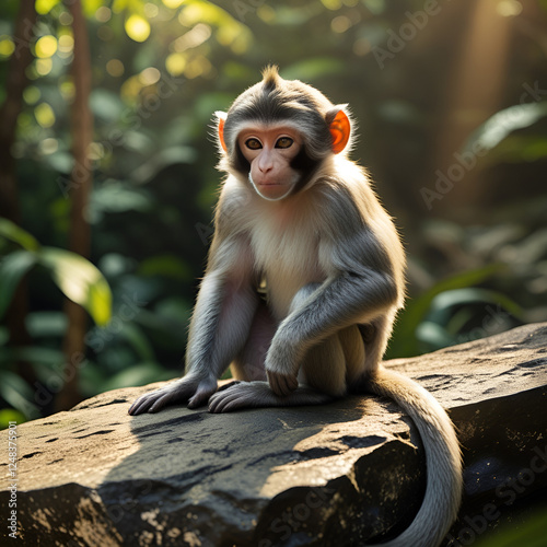 a monkey is on a rock