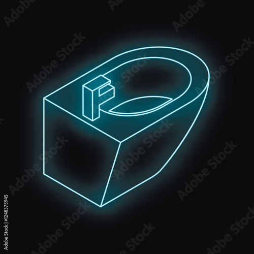 Neon bidet with faucet glowing on black background, representing modern bathroom fixtures and futuristic hygiene concepts