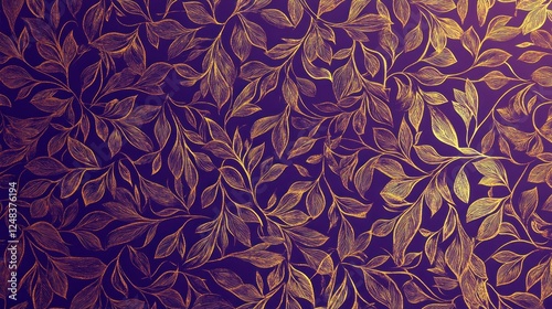 Golden Leaf Pattern on Purple Background