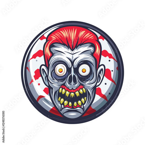 Create a vibrant pop art illustration of a zombie with exaggerated features, bold outlines, and bright, contrasting colors.  Think Lichtenstein meets Romero.