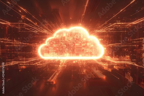 Wallpaper Mural A glowing cloud symbol surrounded by digital circuits and vibrant lines, representing cloud computing and data technology. Concept Cloud Computing, Data Technology, Digital Circuits, Vibrant Design Torontodigital.ca