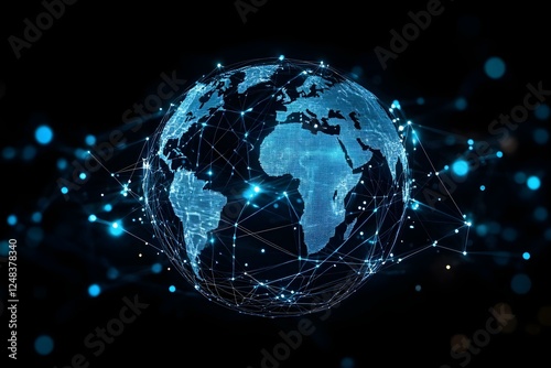Wallpaper Mural A digital representation of Earth with a network of connected nodes, symbolizing global connectivity and technology. Concept Digital Earth Model, Global Connectivity, Network of Nodes Torontodigital.ca