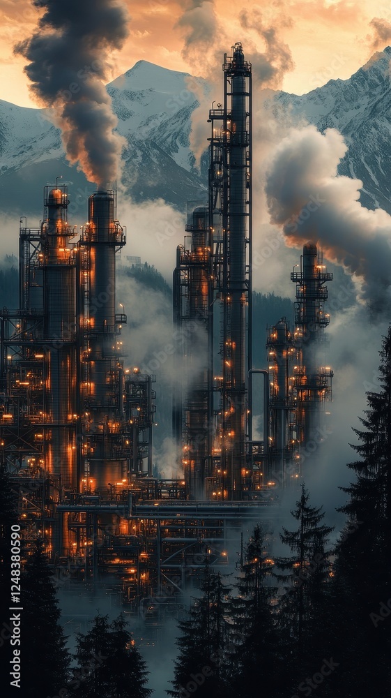 Obraz premium Advanced refinery showcasing innovative carbon capture technology for a sustainable future.