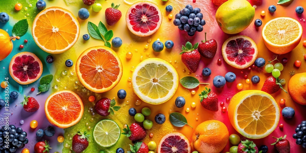 Vibrant citrus fruit and berry medley arranged on a colorful background showcasing a delightful mix of summer fruits and berries. Vibrant citrus fruit and berry medley arranged on a colorful background showcasing a delightful mix of summer fruits and berries.