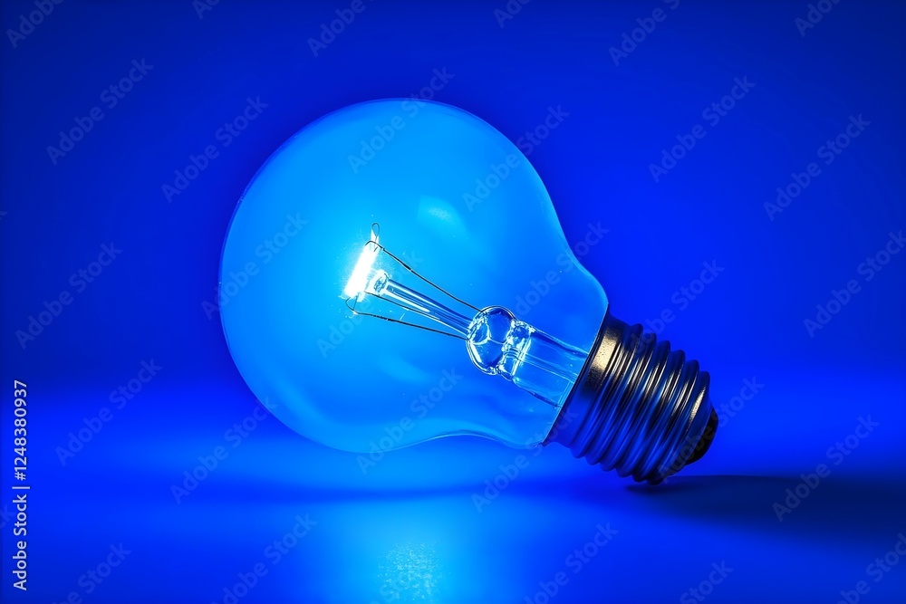 A blue light bulb resting on a surface, illuminated against a bright blue background. Concept Blue Light Bulb, Illuminated Objects, Bright Background, Creative Photography, Minimalist Composition A blue light bulb resting on a surface, illuminated against a bright blue background. Concept Blue Light Bulb, Illuminated Objects, Bright Background, Creative Photography, Minimalist Composition