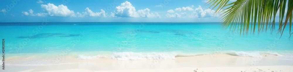Fototapeta premium Azure waters meet pristine white sand Unblemished beach scene , ocean, azure
