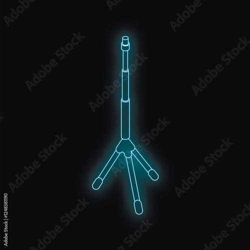 Glowing neon tripod on a black background, representing photography, videography, or live streaming