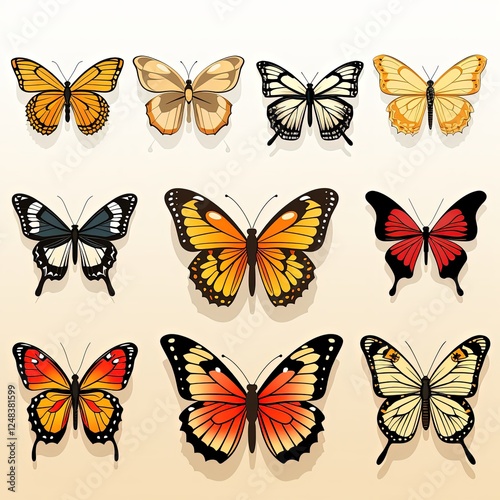 Wallpaper Mural Set of Vibrant Butterfly Vector Stickers on a Plain White Background Torontodigital.ca