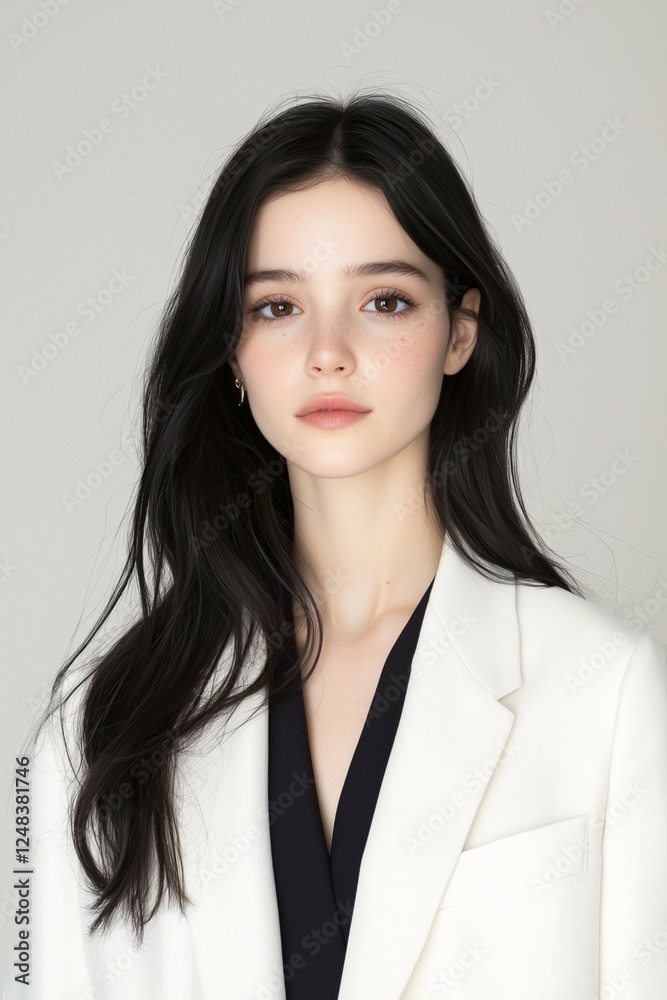 Confident Businesswoman in White Suit with Natural Beauty Confident Businesswoman in White Suit with Natural Beauty