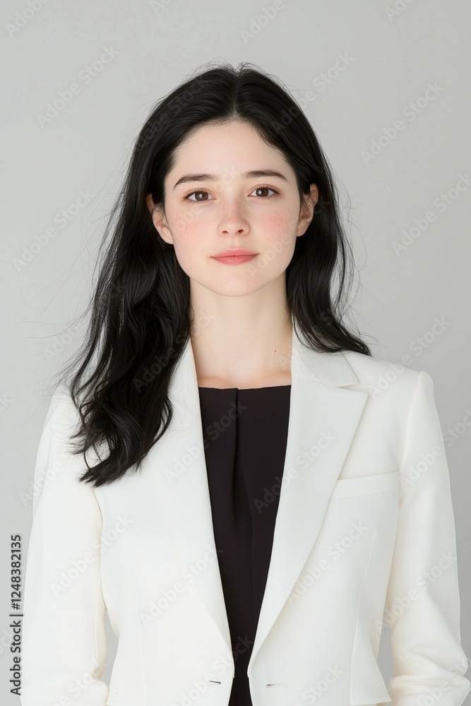 Confident Businesswoman in White Suit with Natural Beauty Confident Businesswoman in White Suit with Natural Beauty