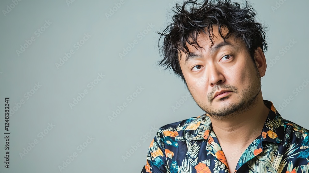 Fototapeta premium Asian Man in Formal Shirt and Pajama Bottoms Posing with a Confident Expression