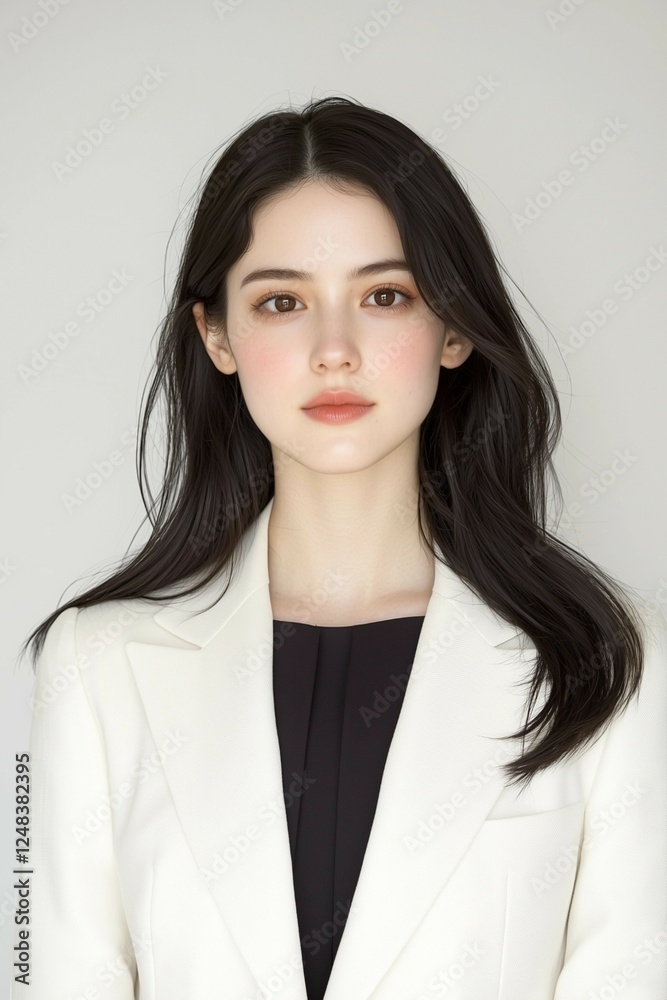 Confident Businesswoman in White Suit with Natural Beauty Confident Businesswoman in White Suit with Natural Beauty