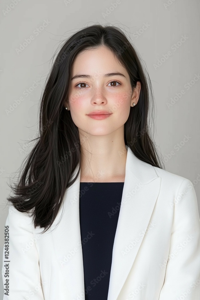 Confident Businesswoman in White Suit with Natural Beauty Confident Businesswoman in White Suit with Natural Beauty