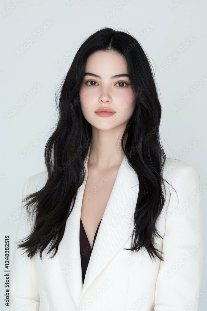 Confident Businesswoman in White Suit with Natural Beauty Confident Businesswoman in White Suit with Natural Beauty