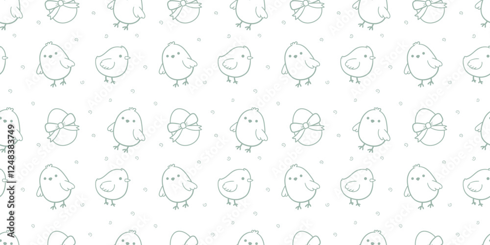 Obraz premium Minimalist Seamless Easter Pattern with Cute Chicks and Decorative Bows and Hand Drawn Spring Background Design
