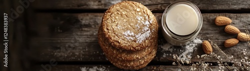Delicious golden flaxseed and almond cookies stacked neatly, served with a delightful side treat.