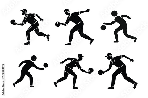 A-bowler in action delivering a ball black silhouette vector.