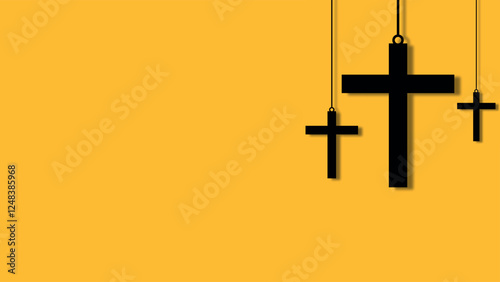 Good Friday Orange Background with Cross Silhouette 