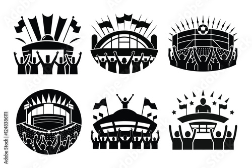 A-soccer-stadium-with-cheering-fans black silhouette vector.