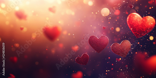 Abstract red heart shape on bokeh background for Valentine's Day design. Love confession card template with copy space.