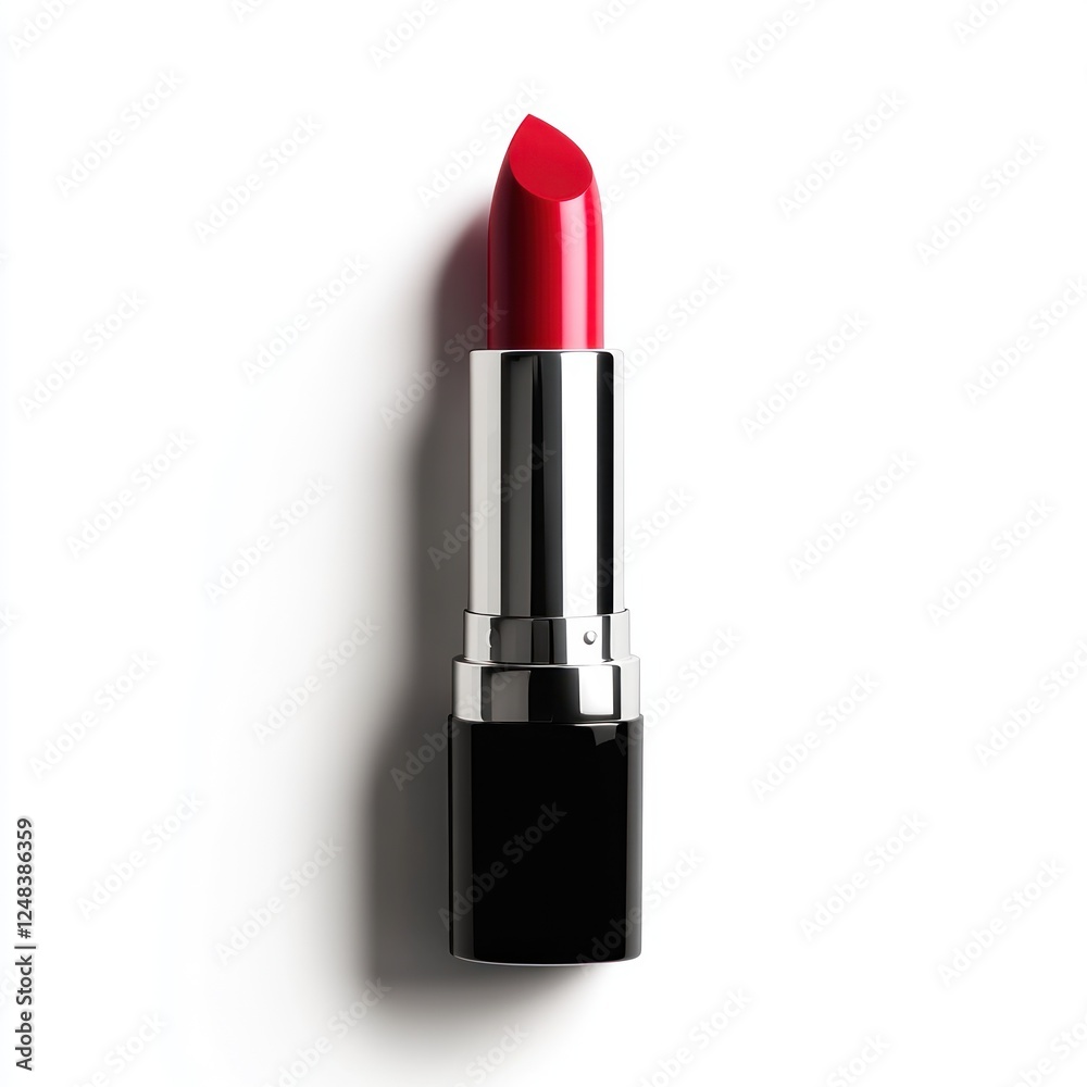 A sleek lipstick with a polished tube and vibrant color tip, isolated on a clean white background A sleek lipstick with a polished tube and vibrant color tip, isolated on a clean white background