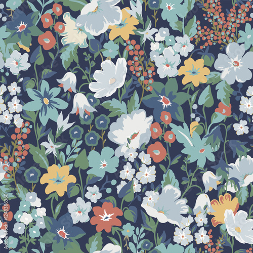 This beautiful floral plant background is perfect for fashion, wallpapers, and prints. It showcases the Liberty style known as millefleurs, and the Scandinavian floral design adds a modern touch.