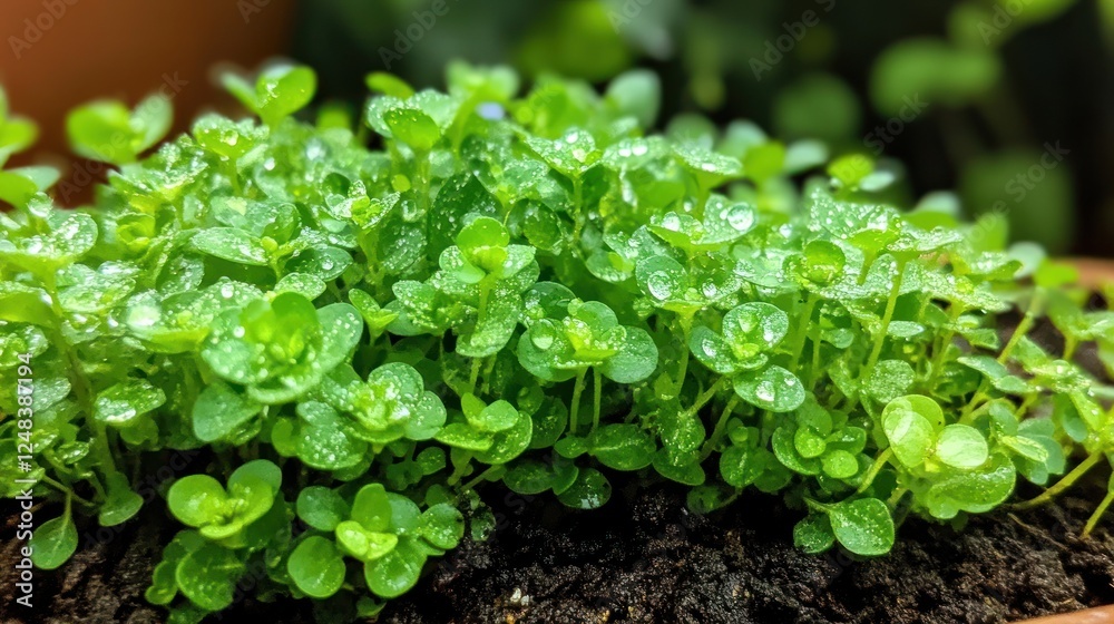 Dew Covered Lush Green Baby Plants Growing Dew Covered Lush Green Baby Plants Growing