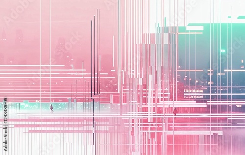 An abstract background composed of pink and blue lines and scratches