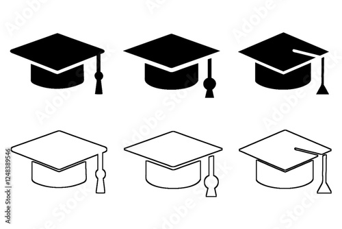 Graduation cap icon. line and glyph version, student hat outline and filled vector sign. Academic cap linear and full pictogram. Education symbol, logo illustration. Different style icons set