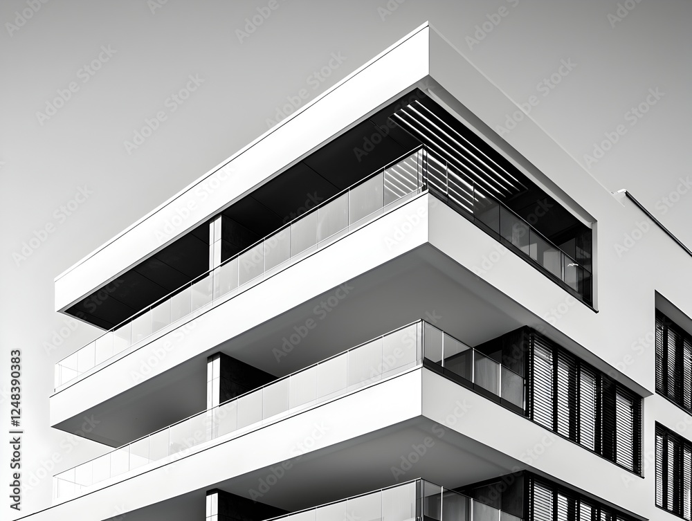 Fototapeta premium Photo of a Modern Minimalist Apartment Building in Black and White