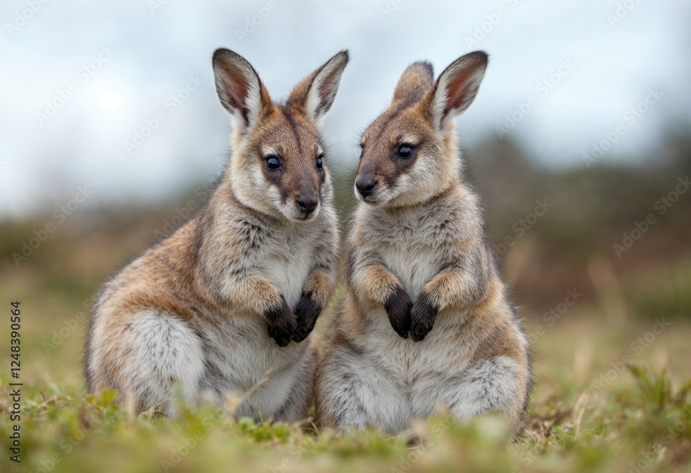 vertical closeup of cute wallabies sitting in the field vertical closeup of cute wallabies sitting in the field