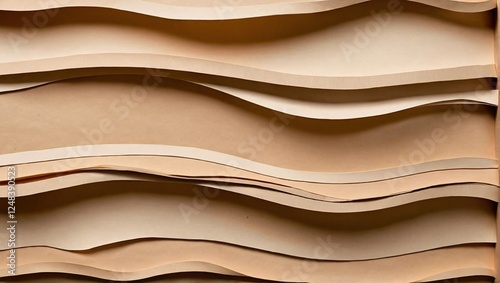 Layered, torn beige paper sheets create an abstract, textured, and organic wavy pattern in this arrangemen
