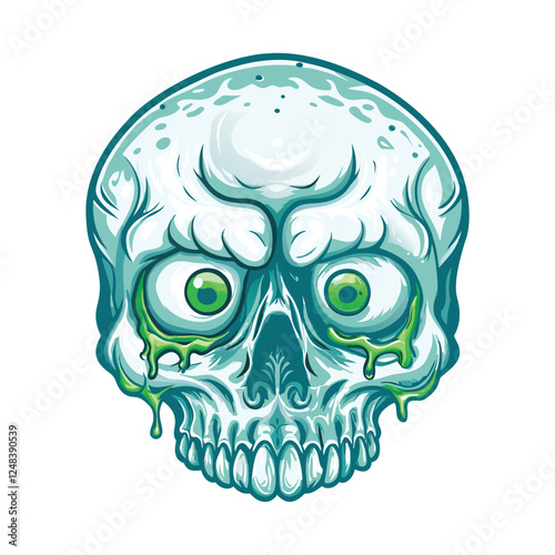 Render a gruesome, detailed image of a grotesque zombie with a partially exposed skull, swarming with maggots, emphasizing decay and horror.