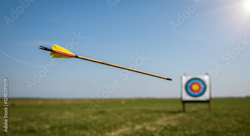 Arrow in Flight Towards Archery Target