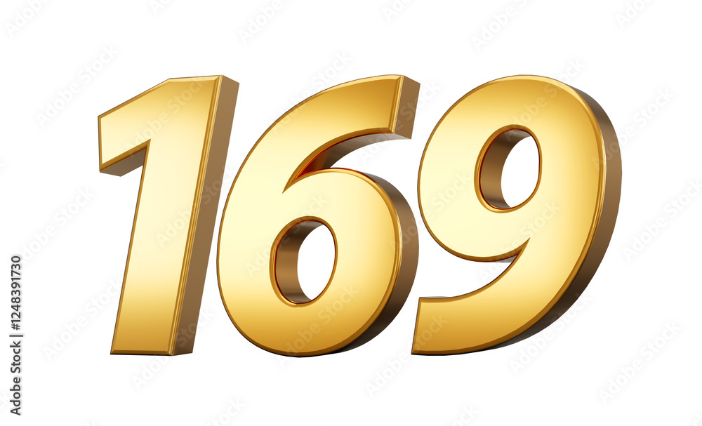 3d number 169 one hundred sixty nine Gold text with reflection 3d illustration 3d number 169 one hundred sixty nine Gold text with reflection 3d illustration