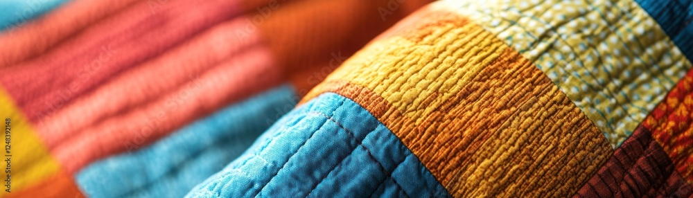 Fototapeta premium Colorful Patchwork Quilt Fabric Texture Detail
