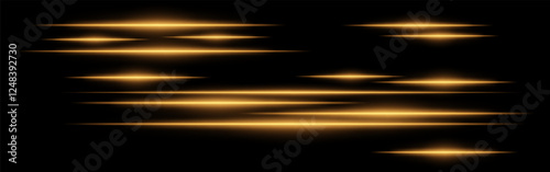 Glowing golden light streaks on a black background. Horizontal neon beams create a high-speed motion effect, symbolizing futuristic energy and digital acceleration. Sci-fi, cyber, abstract design