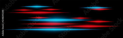 Glowing red and blue light streaks on a black background. Horizontal neon beams create a high-speed motion effect, symbolizing futuristic energy and digital acceleration